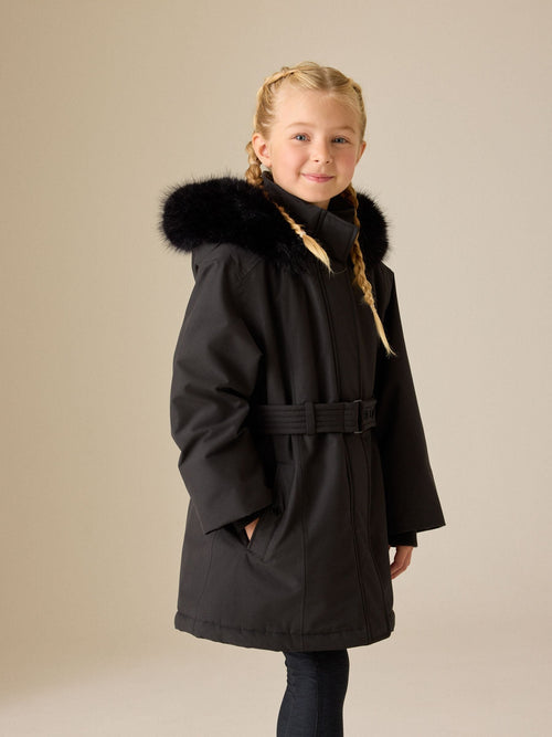 Black Waterproof Belted Padded Coat (3-16yrs)