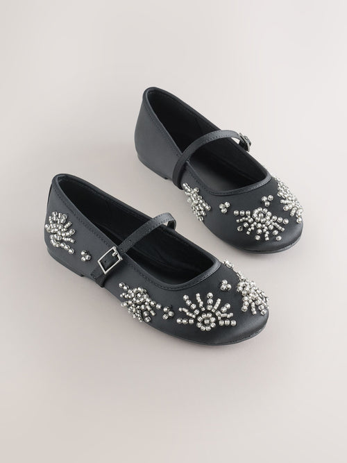 Black Embellished Standard Fit (F) Occassion Mary Jane Shoes