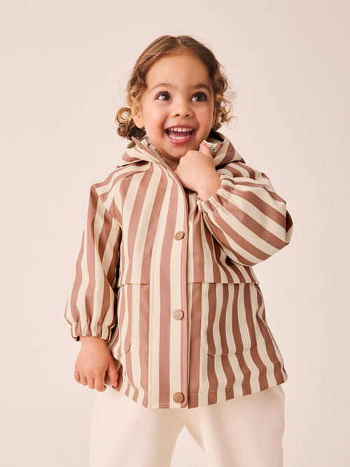 Rust and Cream Stripe Waterproof Faux Fur Lined Jacket (12mths-7yrs)