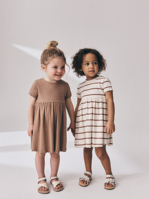 Brown Short Sleeve Ribbed Dresses 2 Pack (3mths-7yrs)