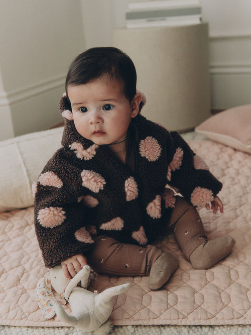 Brown and Pink Borg Spot Hooded Baby Jacket (0mths-2yrs)