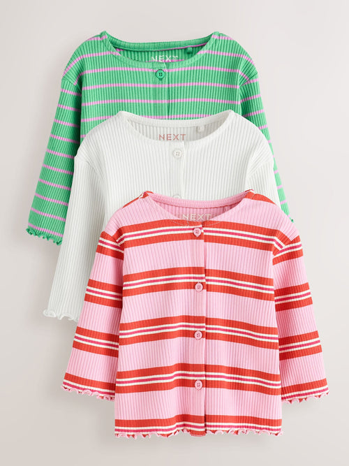 Green/Pink Long Sleeve Ribbed Cardigans 3 Pack (3mths-7yrs)