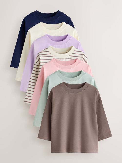 Neutral Pink Long Sleeve T-Shirts 7 Pack (3mths-7yrs)