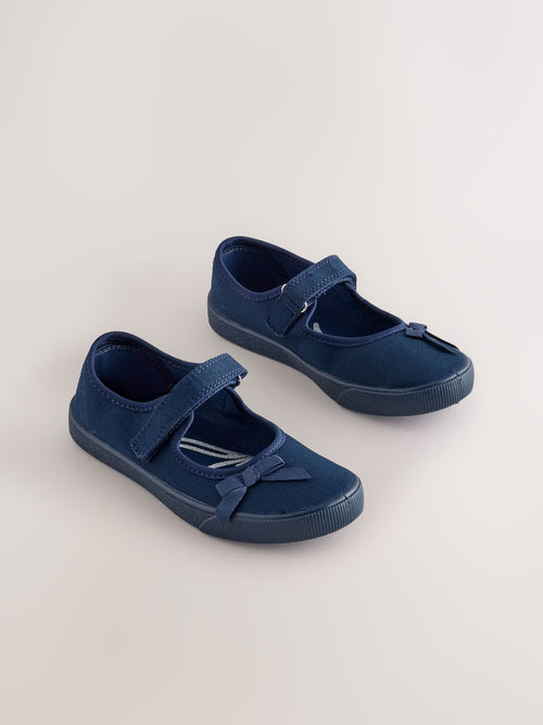 Navy Blue Standard Fit (F) School Bow Plimsoll Shoes