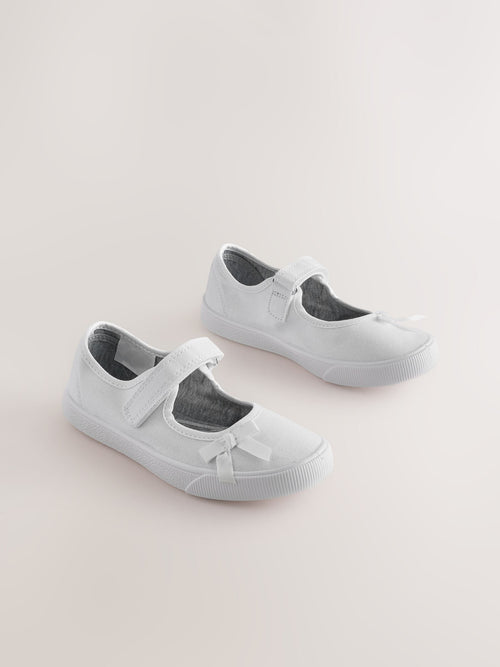 White Standard Fit (F) School Bow Plimsoll Shoes