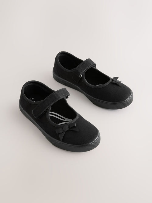 Black Wide Fit (G) School Bow Plimsoll Shoes