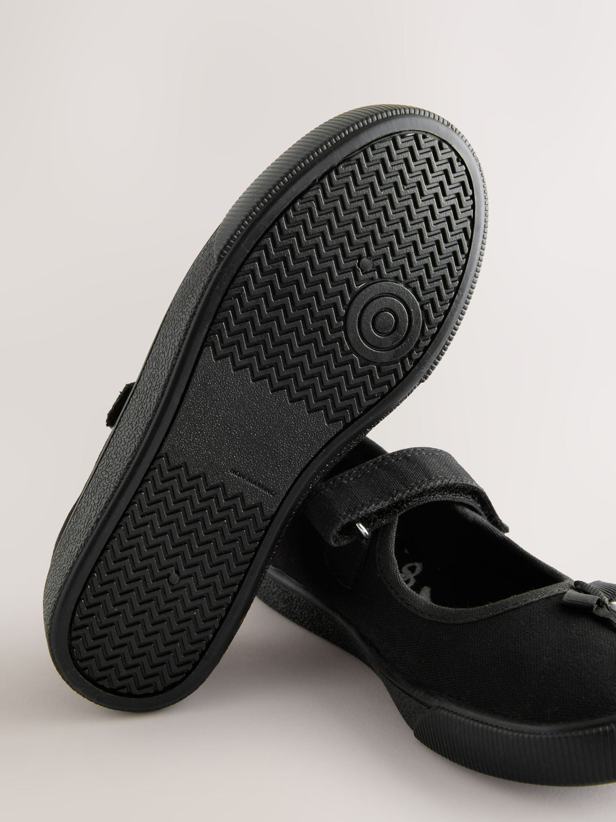 Black Wide Fit (G) School Bow Plimsoll Shoes