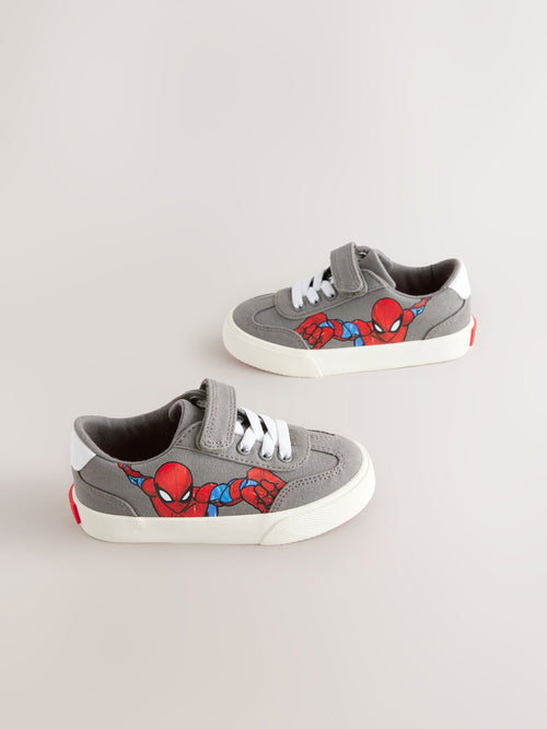 Grey Wide Fit (G) Spiderman Touch Fastening Elastic Lace Trainers