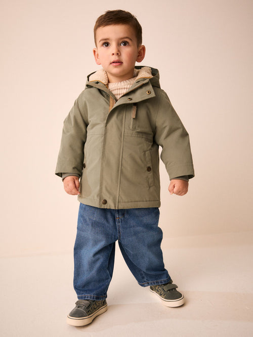 Green Waterproof Borg Lined Parka (3mths-7yrs)