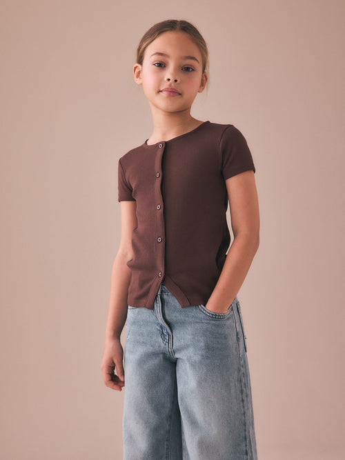 Chocolate Brown Short Sleeve Ribbed Cardigan (3-16yrs)