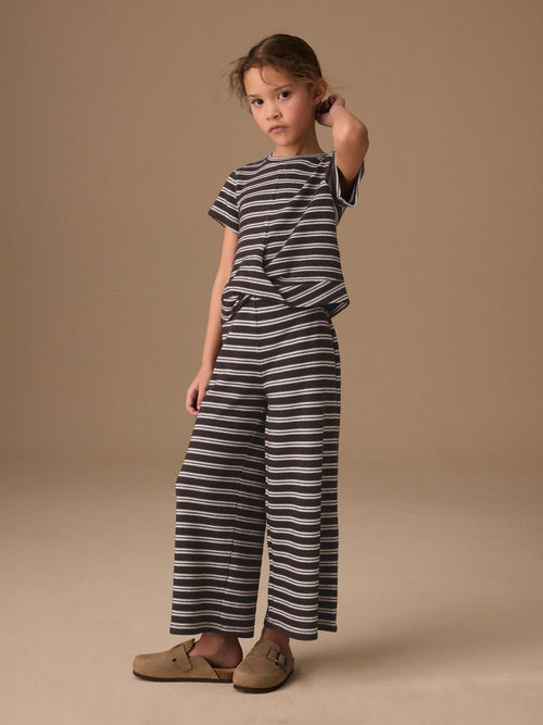 Chocolate Brown Stripe Wrap Top And Wide Leg Set (3-16yrs)