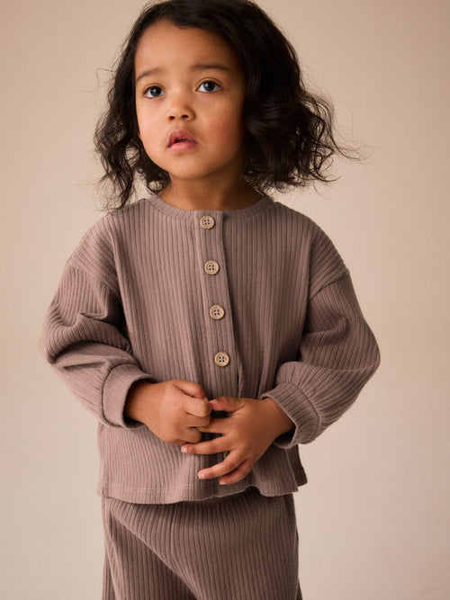 Brown Long Sleeve Ribbed Raglan Cardigan (3mths-7yrs)