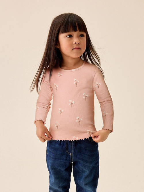 Pale Pink Ditsy Rib Long Sleeve T-Shirt (3mths-7yrs)