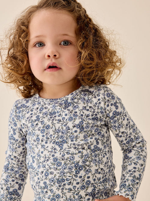 Ecru Blue Ditsy Floral Rib Long Sleeve T-Shirt (3mths-7yrs)