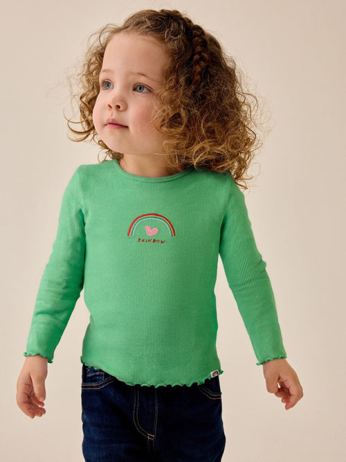 Green Rainbow Rib Long Sleeve T-Shirt (3mths-7yrs)