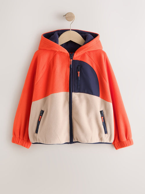 Orange/Navy Colourblock Zip Up Hooded Fleece Jacket (3-16yrs)