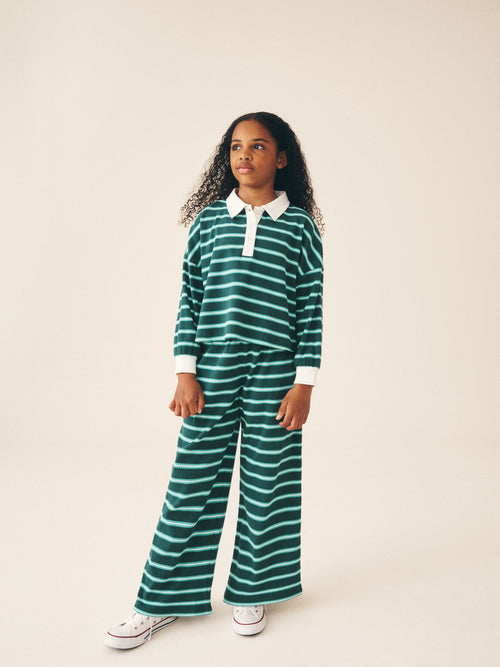 Green Rugby Top And Wide Leg Trousers Set (3-16yrs)