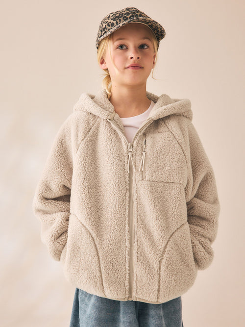 Neutral Zip Up Hooded Fleece Jacket (3-16yrs)