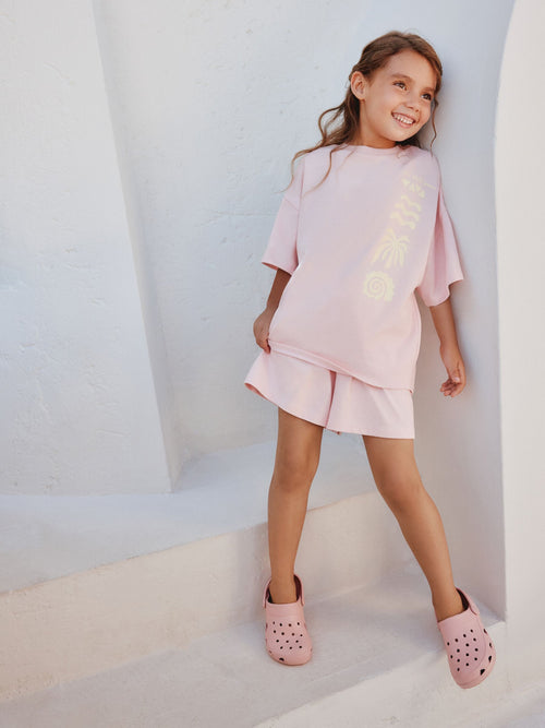 Pink/Yellow Palm Heavyweight T-Shirt and Shorts Set (3-16yrs)