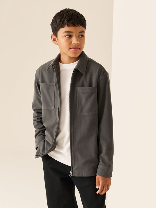 Charcoal Grey Cord Zip Up Overshirt (3-16yrs)