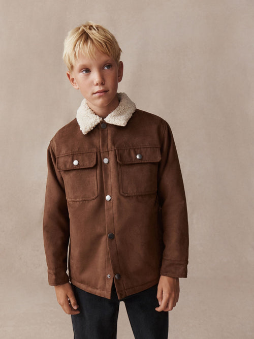 Tan Brown Borg Lined Faux Suede Shacket (3-16yrs)