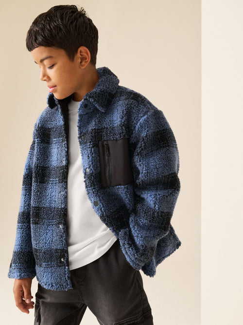 Blue Check Borg Fleece Shacket (3-16yrs)