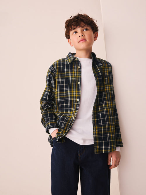 Navy/Yellow Check Long Sleeve Check Shirt (3-16yrs)