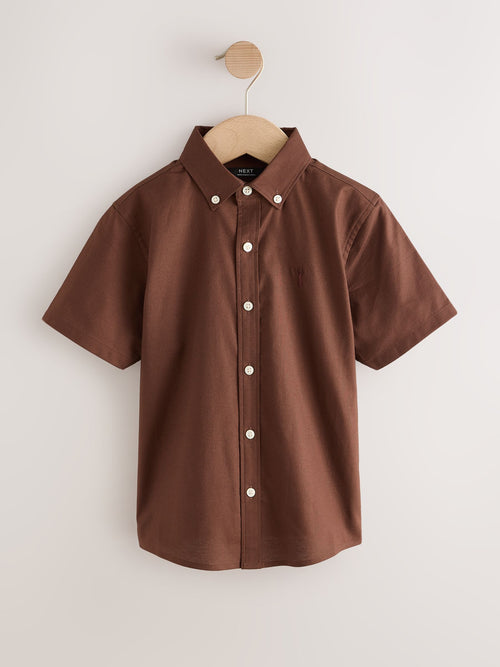 Chocolate Brown Logo Short Sleeve Cotton Rich Oxford Shirt (3-16yrs)