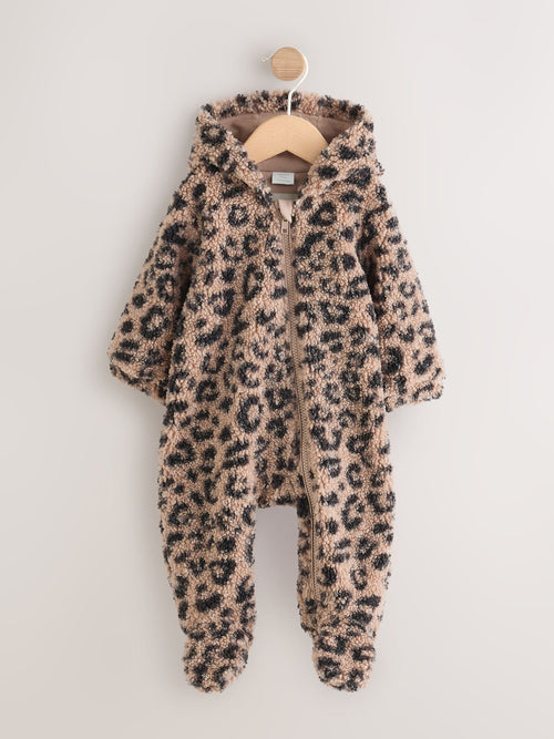 Brown Leopard Borg Hooded Baby All-In-One (0mths-2yrs)
