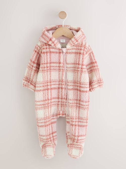 Pink Checkerboard Borg Hooded Baby All-In-One (0mths-2yrs)