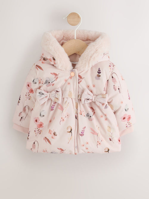 Watercolour Printed Bow Front Puffer Baby Jacket (0mths-2yrs)