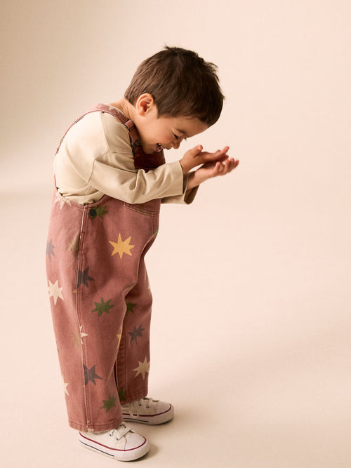 Rust Red Star Print Dungarees (3mths-7yrs)