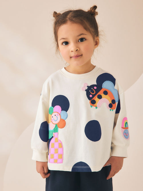 Cream/Navy Ladybird Long Sleeve T-Shirt (3mths-7yrs)