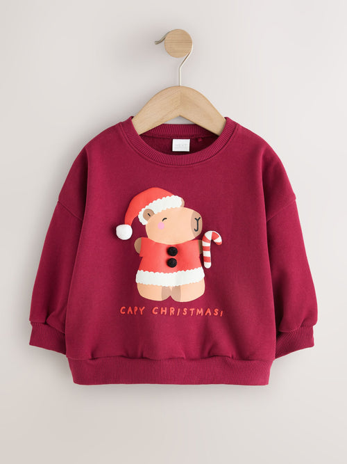 Berry Red Christmas Capybara Crew Neck Sweatshirt (3mths-7yrs)