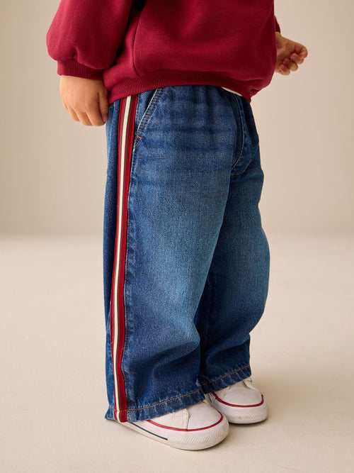 Mid Blue & Red Side Tape Wide Fit Jeans (3mths-7yrs)