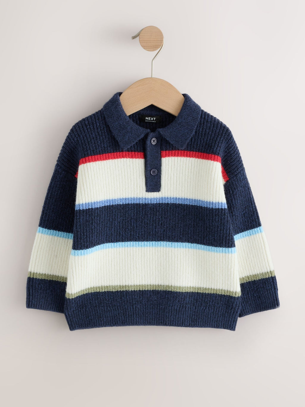 Blue/White Knitted Stripe Rugby Polo Shirt (3mths-7yrs)
