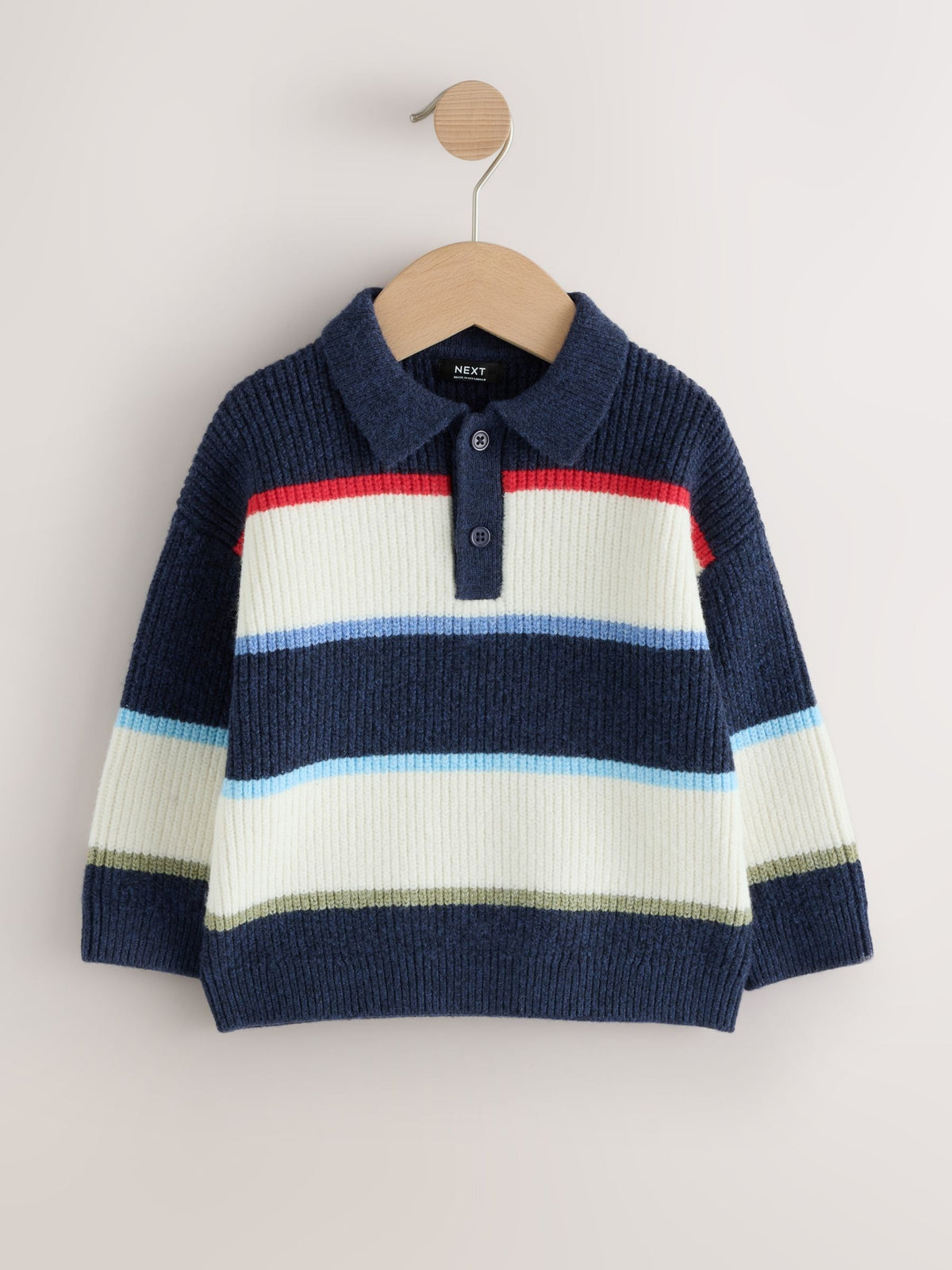 Blue/White Knitted Stripe Rugby Polo Shirt (3mths-7yrs)