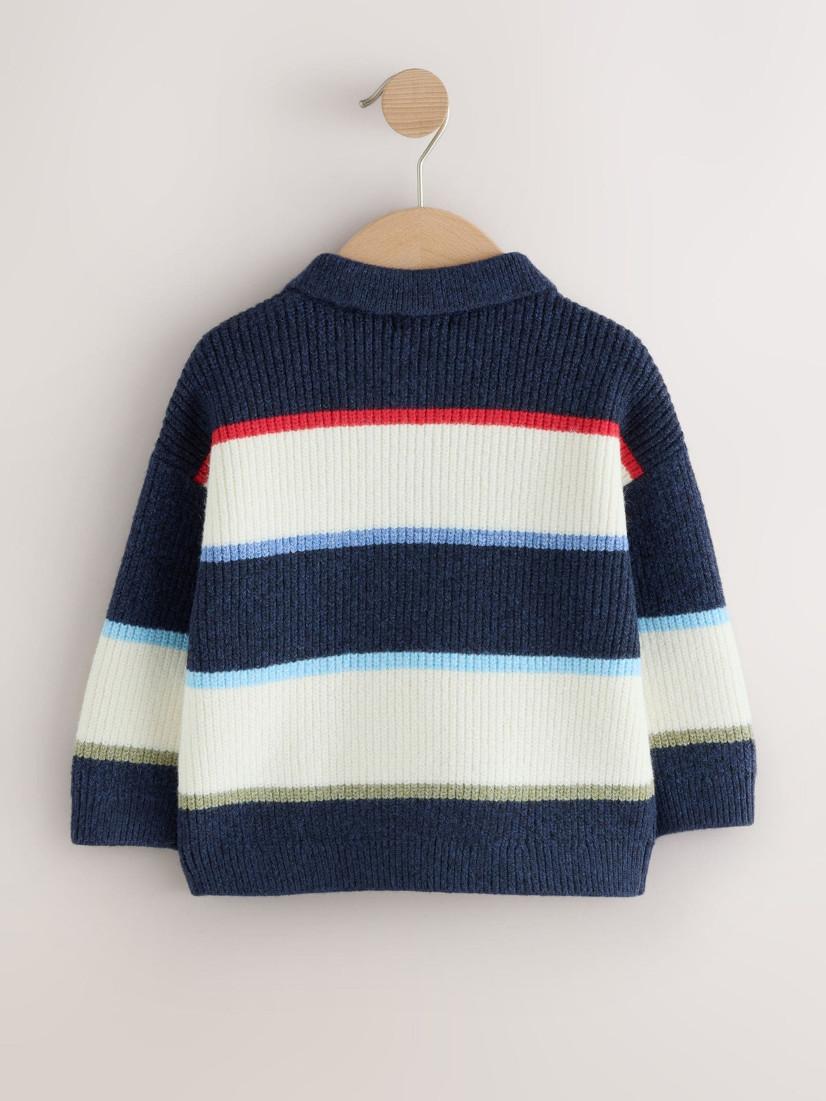Blue/White Knitted Stripe Rugby Polo Shirt (3mths-7yrs)