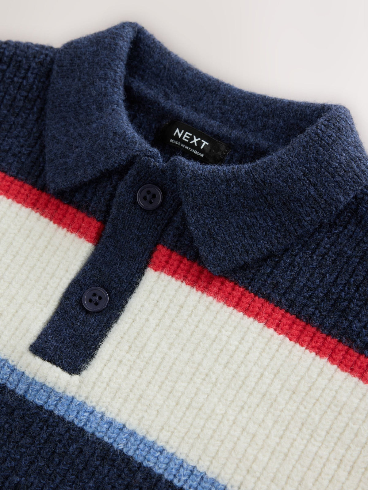 Blue/White Knitted Stripe Rugby Polo Shirt (3mths-7yrs)