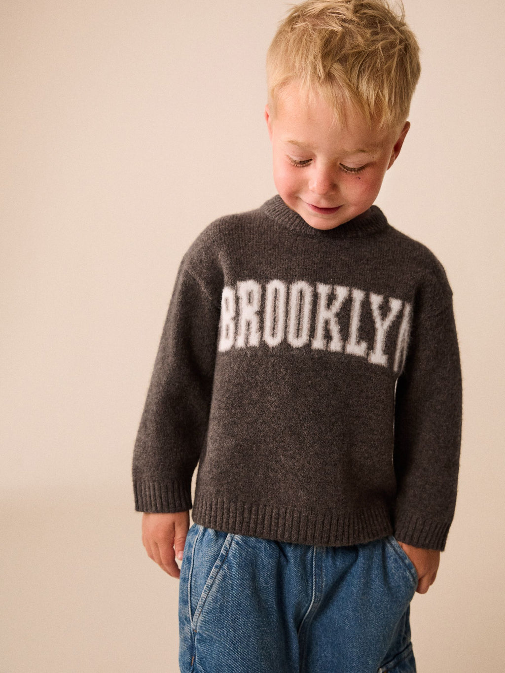 Chocolate Brown Brooklyn Knitted Crew Neck Jumper (3mths-7yrs)