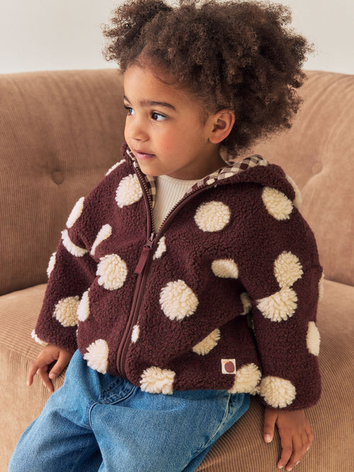 Brown/Ecru Spot Hooded Zip Up Fleece (3mths-7yrs)