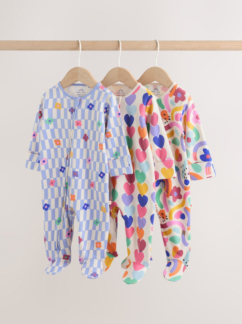 Bright Rainbow Two Way Zip Sleepsuits 3 Pack (0mths-2yrs)
