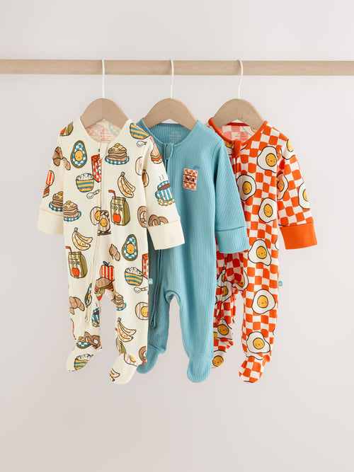 Blue/Orange Brunch Baby Sleepsuits 3 Pack (0mths-2yrs)