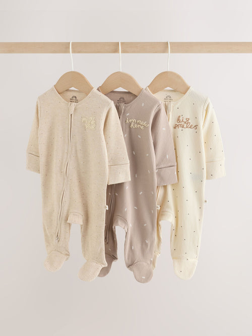 Neutral Milk Club Two Way Zip Baby Sleepsuits 3 Pack (0-2yrs)