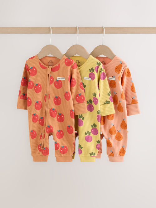 Bright Fruits Two Way Zip Baby Sleepsuits 3 Pack (0-3yrs)