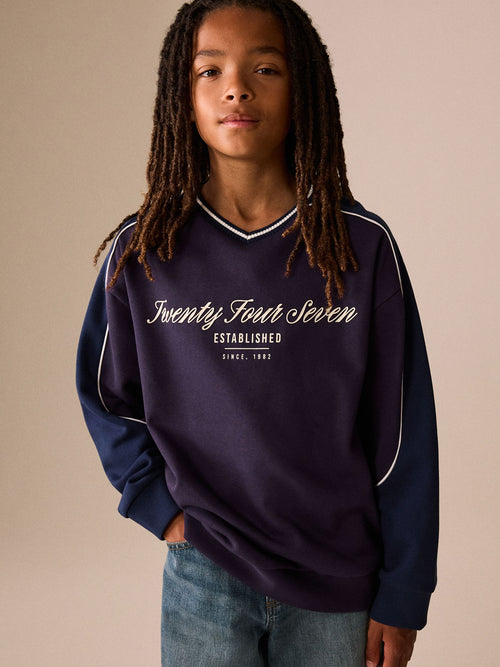 Navy/Purple Regular Fit Graphic Crew Neck Sweater (3-16yrs)