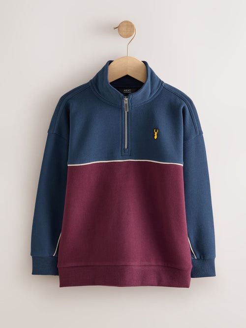 Navy/Berry Regular Fit Zip Neck Sweatshirt (3-16yrs)