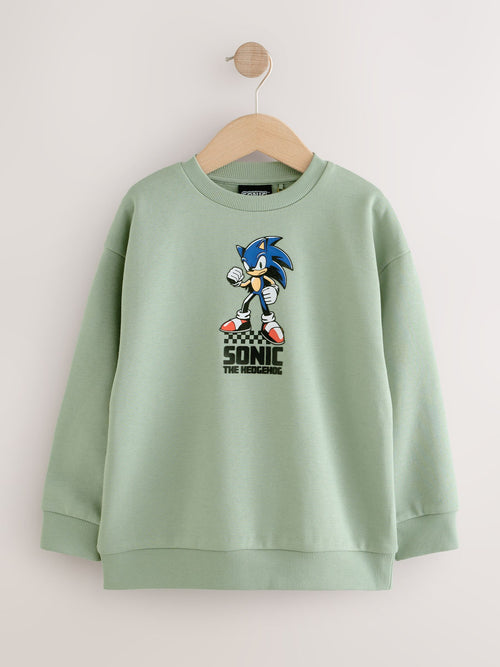 Green Sonic Print Crew Neck Sweatshirt (3-16yrs)
