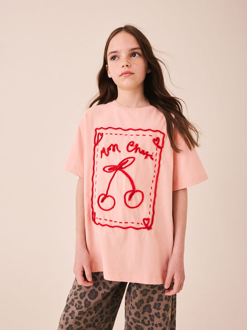 Pink Cornelli Cherry Oversized Graphic T-Shirt (3-16yrs)