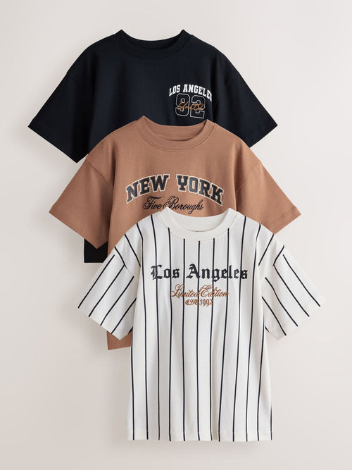 Brown/Cream/Black Relaxed Fit Graphic Print Short Sleeve T-Shirts 3 Pack (3-16yrs)